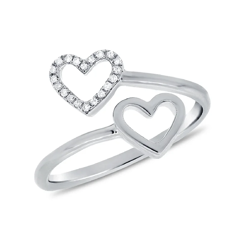 Wedding Rings with Diamonds-14K White Gold Diamond Double Heart Ring