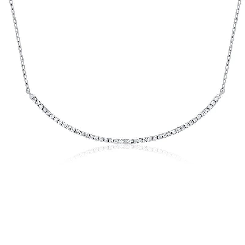 Colorful Necklaces-0.25 Cttw Diamond Curved Bar 14K White Gold Necklace