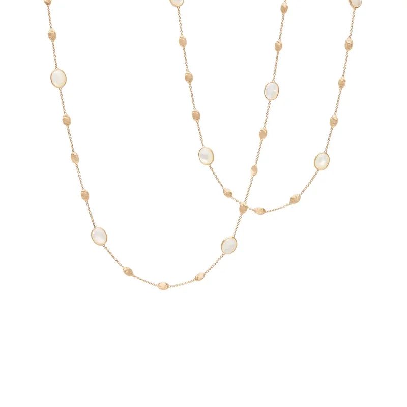 Choker Necklaces-18K Yellow Gold and Mother of Pearl Long Necklace