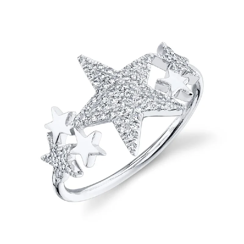 Cocktail Rings-14K White Gold Diamond Star Constellation Ring