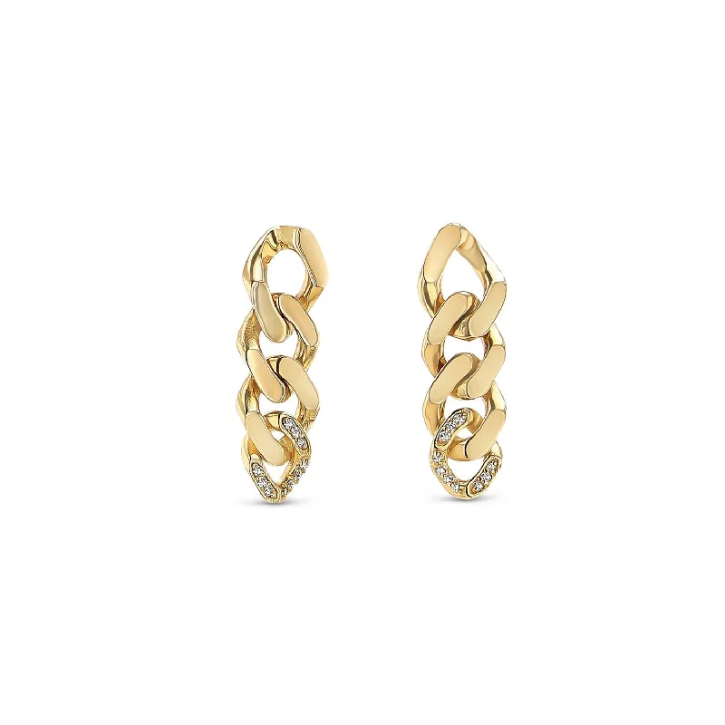 Birthstone Earrings-14k Diamond Curb Link Drop Earrings  EG000241