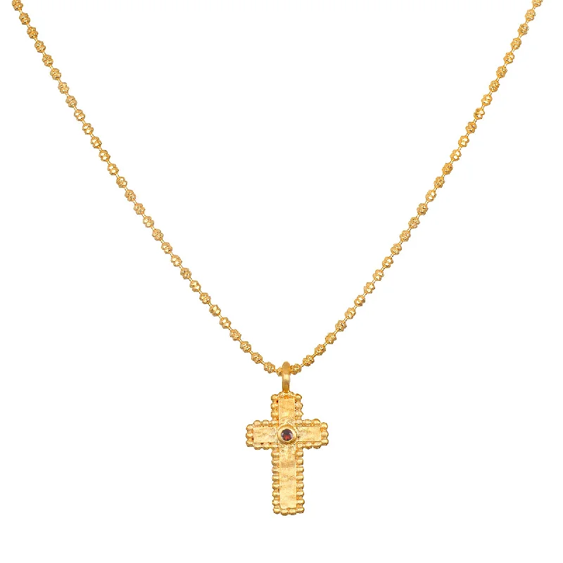 Crystal Necklaces-Unwavering Faith Garnet Cross Necklace