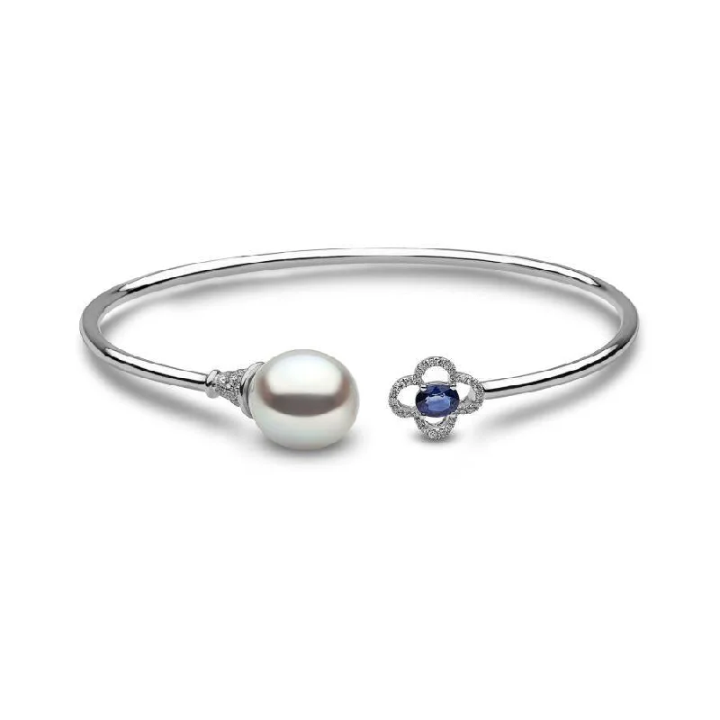 Colored Bangles-18ct White Gold South Sea Pearl, Sapphire & Diamond Bangle