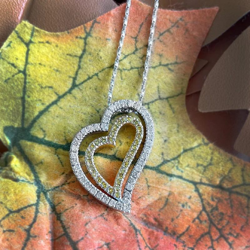 Luxury Chain Necklaces-ESTATE 14k TWO-TONE DIAMOND HEART NECKLACE