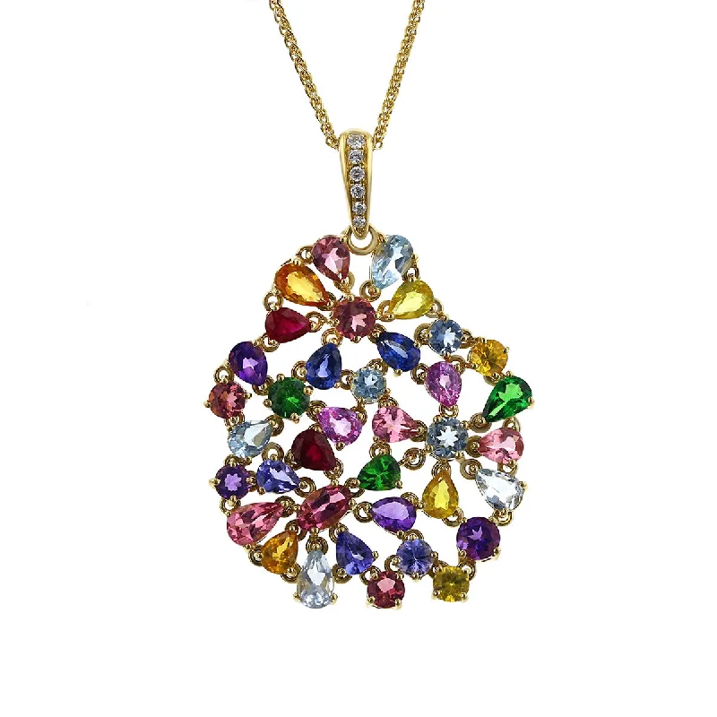 Gold Statement Necklaces-18K Yellow Gold Multi Gemstones Pendant Necklace