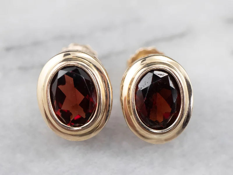 Layered Earrings-Bezel Set Garnet Stud Earrings in Yellow Gold