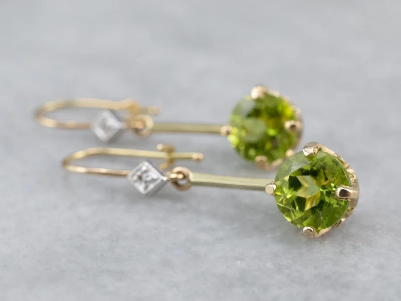 Elegant Gold Stud Earrings-Peridot and Diamond Drop Earrings