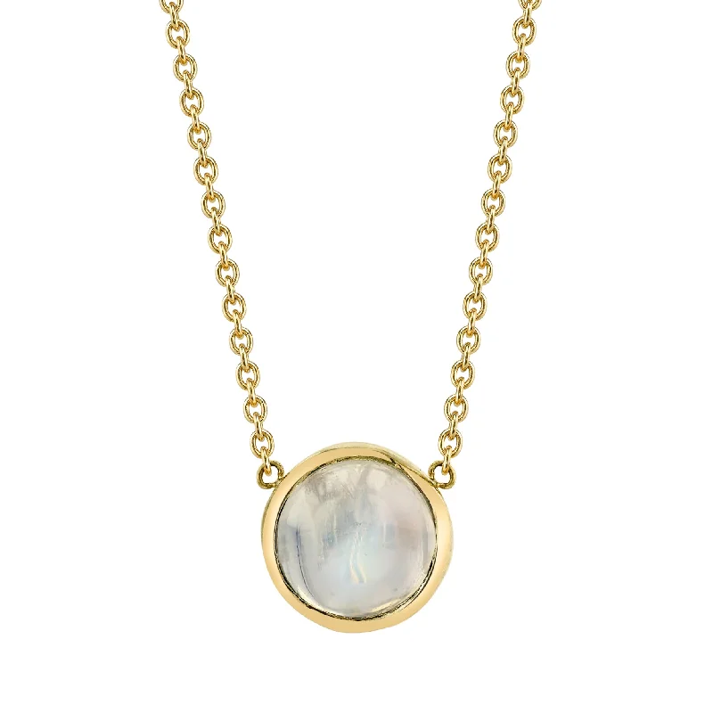 Gold Statement Necklaces-Round Cab Necklace - Moonstone