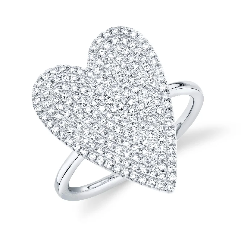 Designer Solitaire Rings-14K White Gold Diamond Pave Heart Ring