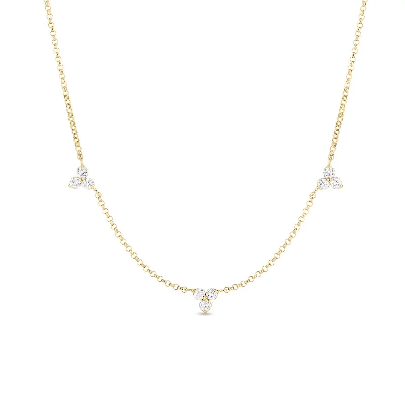 Cross Necklaces-18K Three Station Diamond Necklace