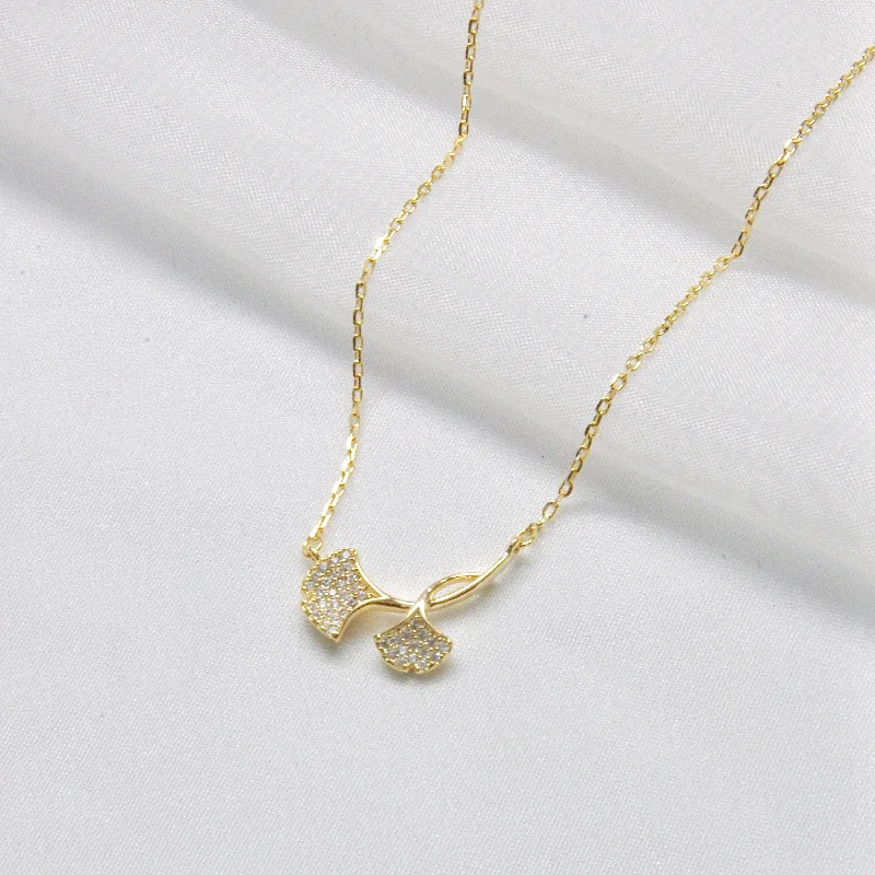 Simple Chain Necklaces-Double Ginkgo Necklace