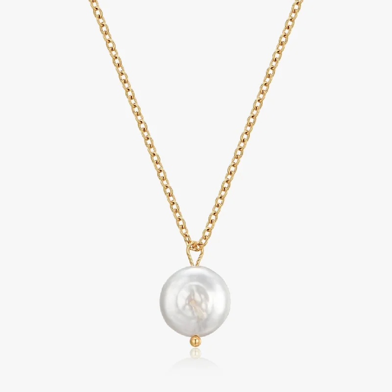 Sweetheart Necklaces-Button Pearl Necklace in Gold