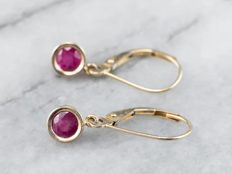 Black Earrings-Yellow Gold Ruby Drop Earrings