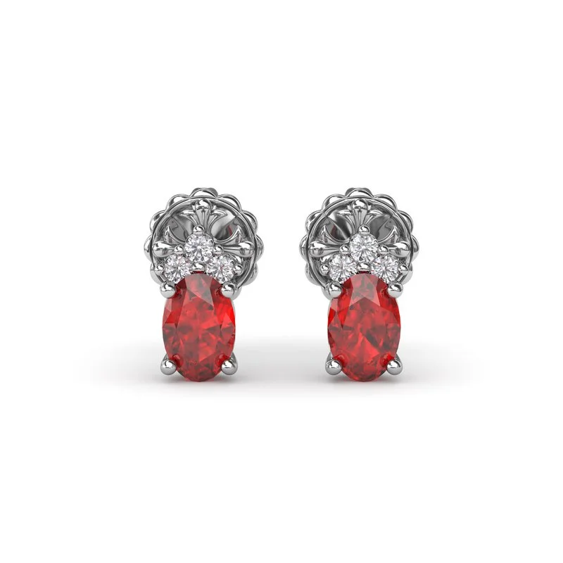 Designer Drop Earrings-Oval Ruby and Diamond Stud Earrings ER1857R