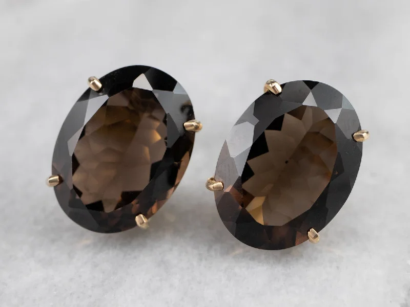 Cute Hoop Earrings-Large Smoky Quartz Stud Earrings