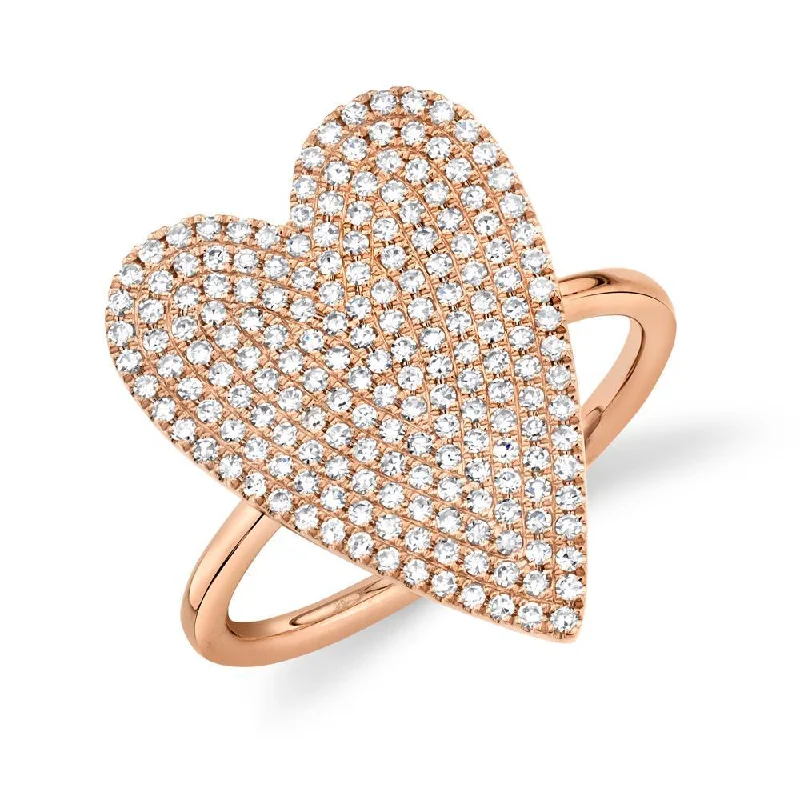 Gemstone Rings-14K Rose Gold Diamond Pave Heart Ring