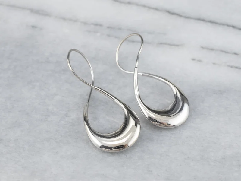 Long Crystal Earrings-Modernist Twisted White Gold Hoop Earrings