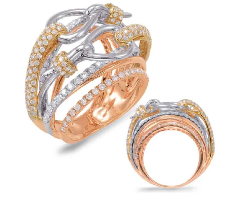 Silver Cocktail Rings-14k Tri Color Bypass Diamond Ring