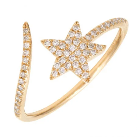 Custom Gold Rings-14k Yellow Gold Diamond Shooting Star Ring