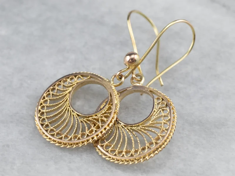 Long Drop Earrings-Vintage Gold Filigree Drop Earrings