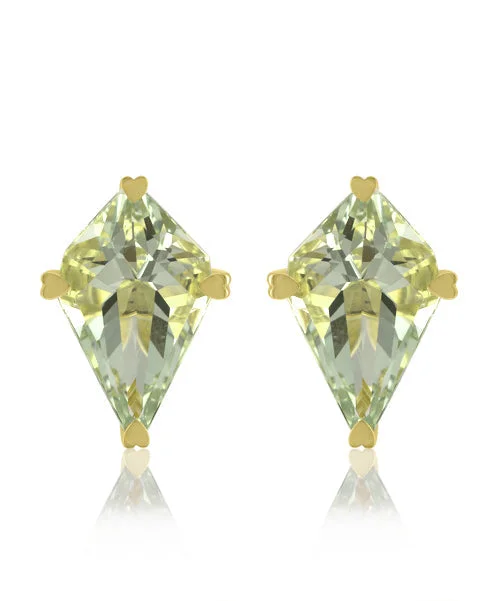 Vintage Hoop Stud Earrings-Green Quartz Kite Shaped Stud Earrings 328-JSA