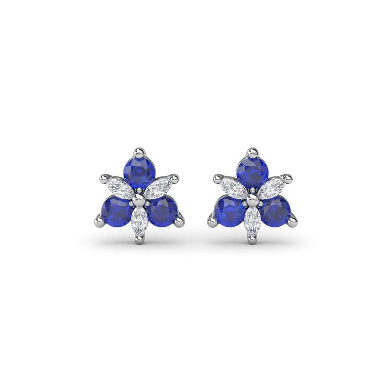 Elegant Chain Earrings-Trio Stud Sapphire and Diamond Earrings ER1894S