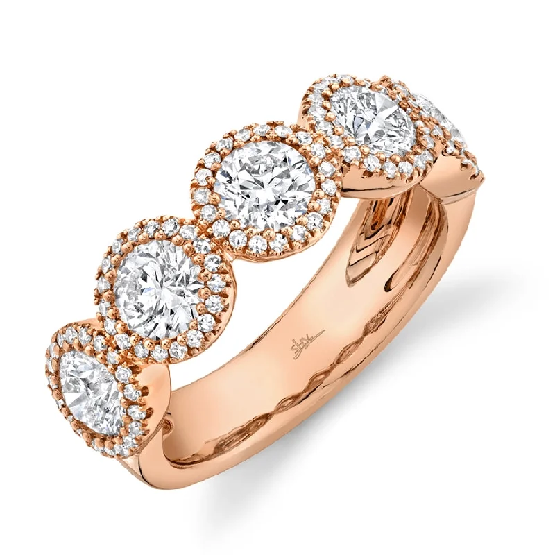 Men’s Gold Rings-14K Rose Gold Round + Halo Diamond Large Band