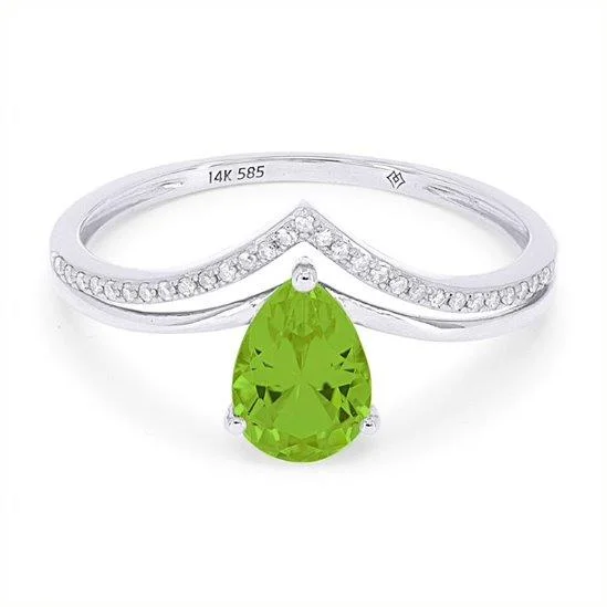 Vintage Engagement Ring Sets-WHITE GOLD FASHION RING WITH PEAR SHAPED PERIDOT CENTER, .06 CT TW