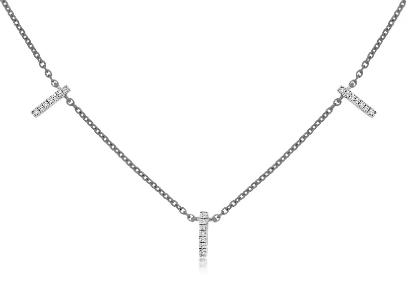 Simple Necklaces-14K White Gold Dangle Bar Diamond Necklace