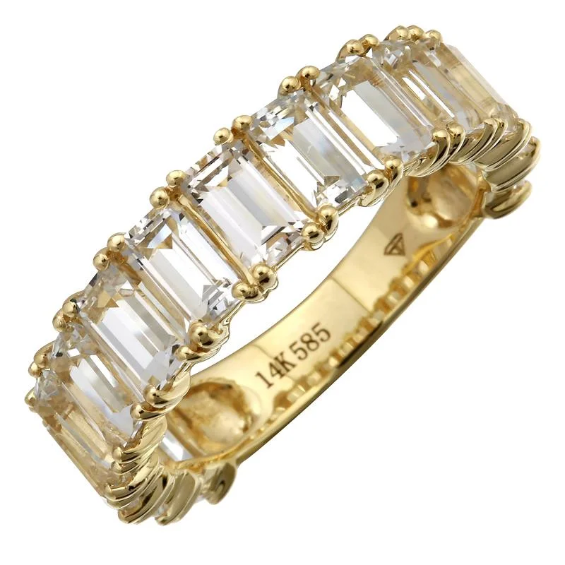 Diamond Rings-14K Yellow Gold Emerald Cut White Topaz Ring (3/4 Large)