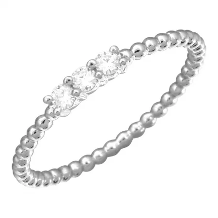 Silver Rings-14K White Gold Diamond Beaded Ring