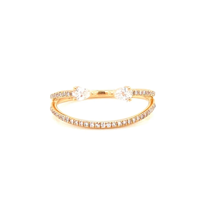 Silver Cocktail Rings-14K Yellow Gold Diamond Double Band Ring