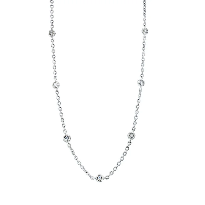 Star Necklaces-18K White Gold Diamond 7 Station Link Necklace