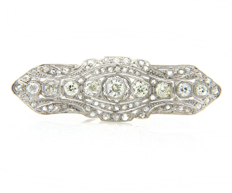 Fashion Brooch for Jackets-Vintage 4.72ctw European and Rose Diamond Art Deco Brooch in Platinum