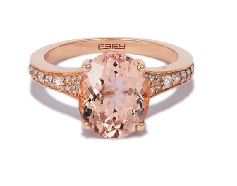 Pearl Engagement Rings-14K Rose Gold Morganite and Diamond Ring