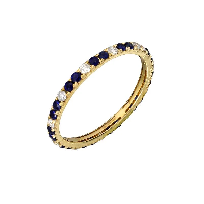 Cushion Cut Rings-14 Yellow Gold Diamond and Sapphire Eternity Band