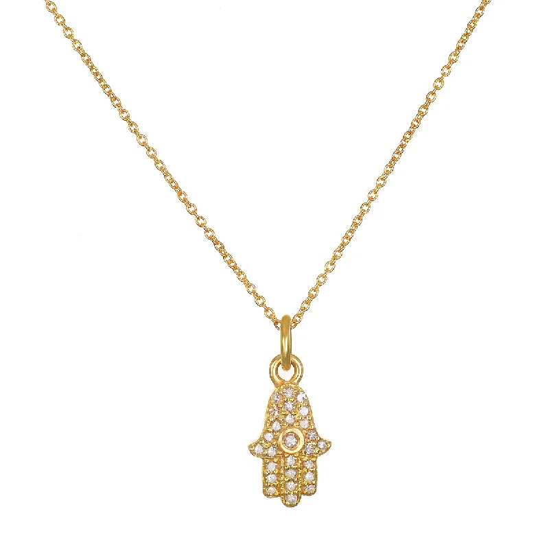 Black Gemstone Necklaces-Many Blessings 14kt Gold Hamsa Diamond Necklace