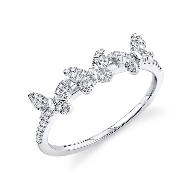 Engagement Rings-14K White Gold Diamond Triple Butterfly Ring