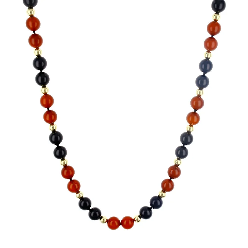 Long Chain Pendant Necklaces-28-Inch Onyx, Sardonyx and Gold Beaded Necklace