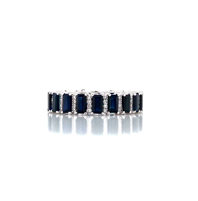 Amethyst Rings-14K White Gold Diamond + Blue Sapphire Eternity Ring