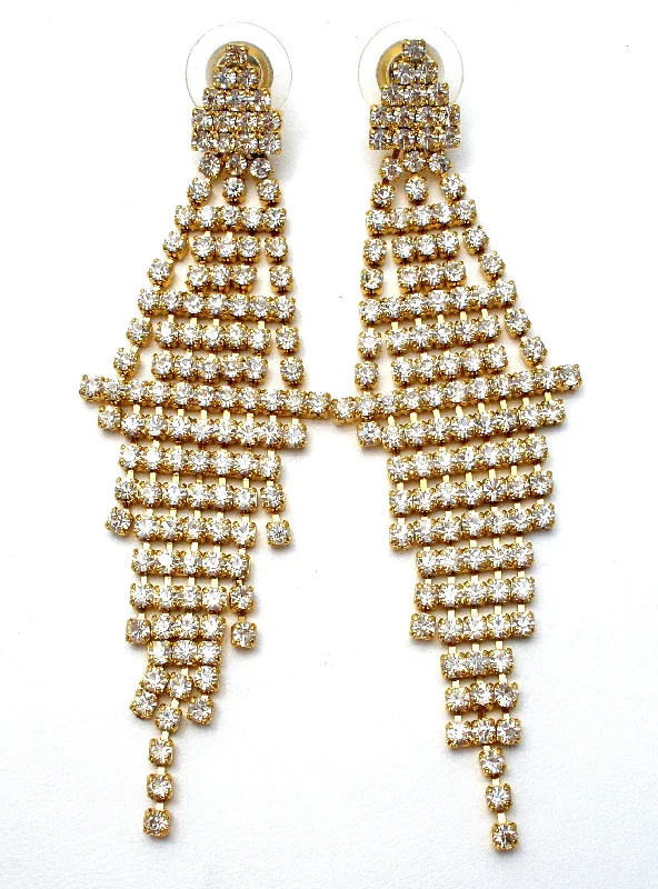 Big Drop Earrings-Drippy Clear Rhinestone Dangle Earrings Vintage