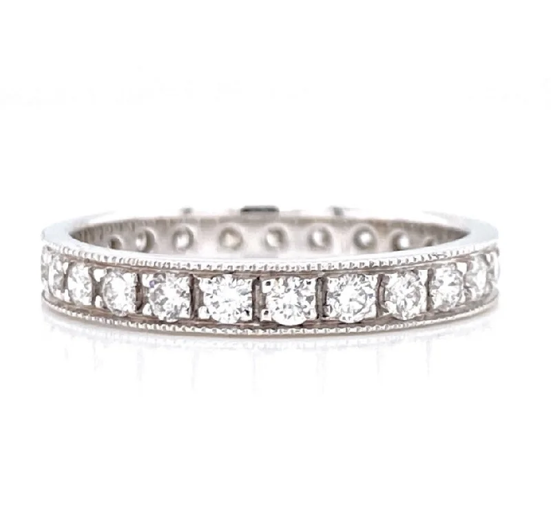 Wedding Ring Engraving-14K White Gold 0.85ct Diamond Milgrain Eternity Band