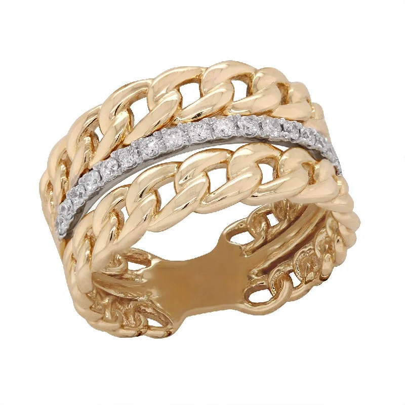 Double Band Rings-TWO-TONE GOLD DOUBLE CHAIN LINK STYLE FASHION RING, .26 CT TW