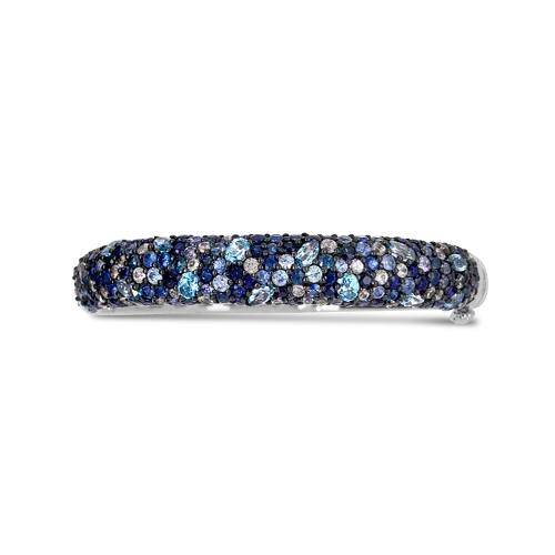 Gemstone-studded Gold Bangles-Sapphire & Blue Topaz Bangle Bracelet