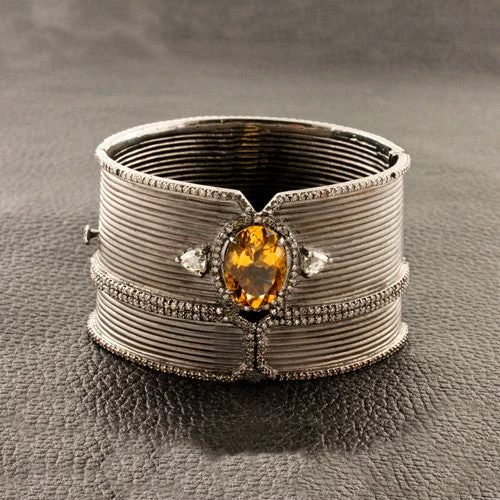 Classic Bangle Bracelets-Citrine & Diamond Bangle Bracelet