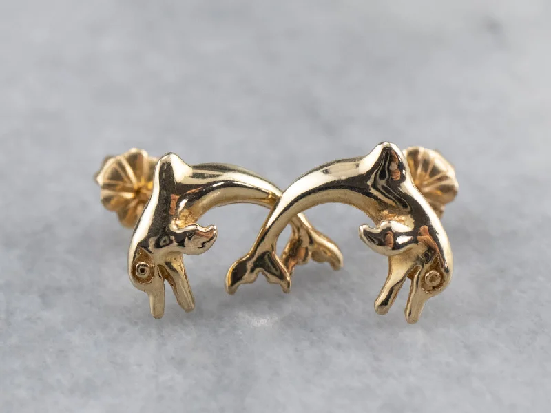 Gold Hoop Earrings-Gold Dolphin Stud Earrings