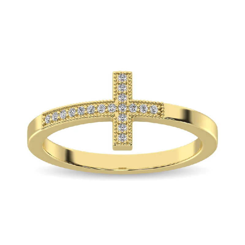 Luxury Diamond Wedding Bands-10K Yellow Gold 1/10 Ct.Tw.Diamond Cross Ring