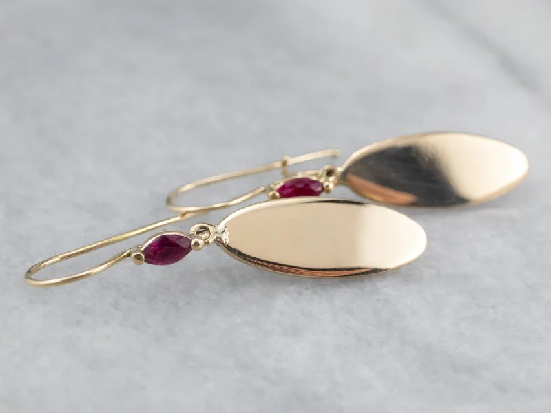 Fancy Earrings-Ruby Gold Disk Drop Earrings