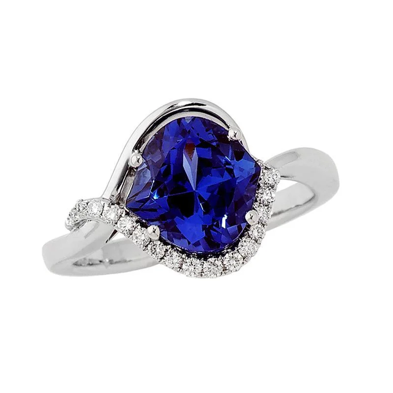 Large Ruby Rings-CHATHAM LAB GROWN SAPPHIRE AND DIAMOND HALF HALO RING