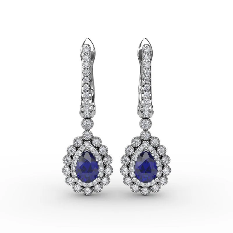 Large Dangle Earrings-Pear-Shaped Sapphire and Diamond Earrings ER1767S